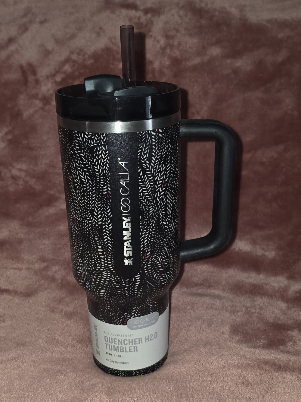 Stanley X Calia Black Tumbler Lid with White Price Sticker